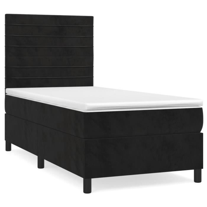 3143057 vidaXL Lit à sommier tapissier avec matelas Noir 90x190 cm Velours