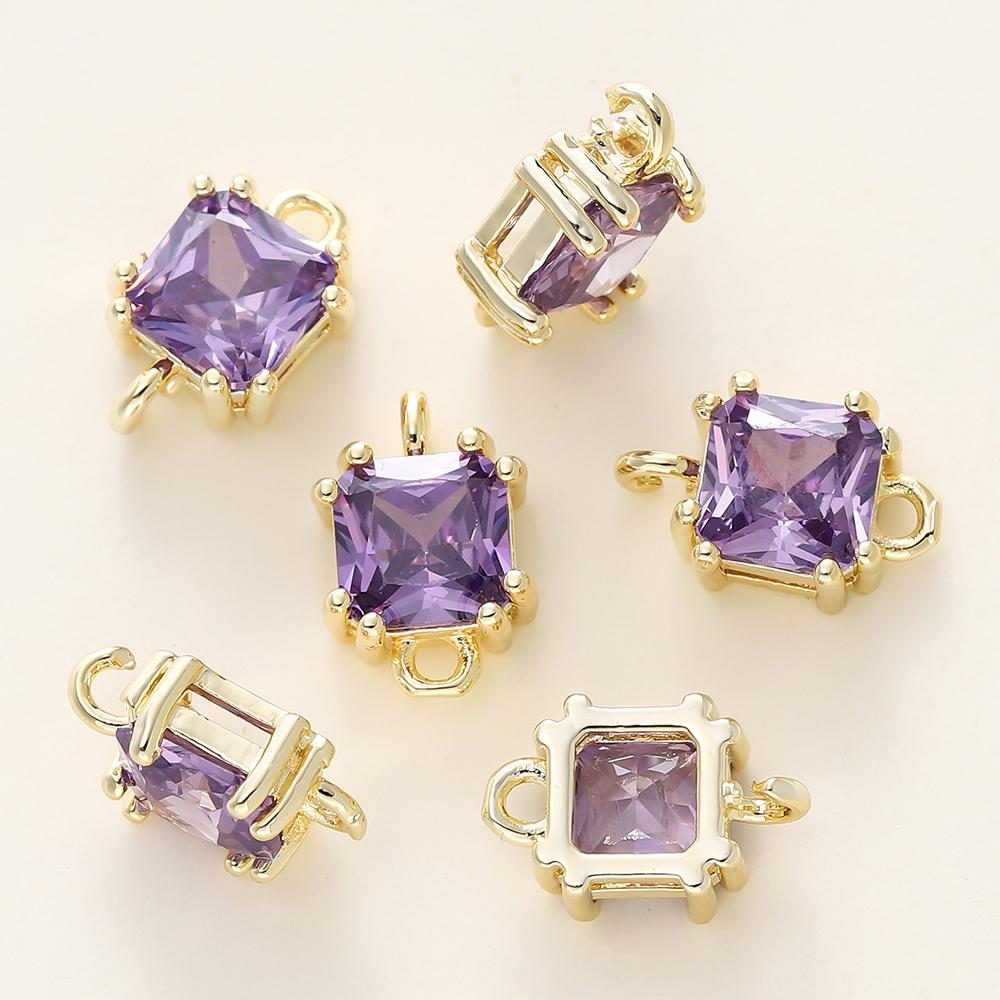 4/6Pcs 14/18K Gold Color Plated Zircon Single Hole Love Heart Double Hole Square Pendants For DIY Jewelry Making Findings