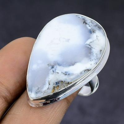Natural Dendrite Opal Gemstone 925 Sterling Silver Jewelry Ring Size 10 w7R62
