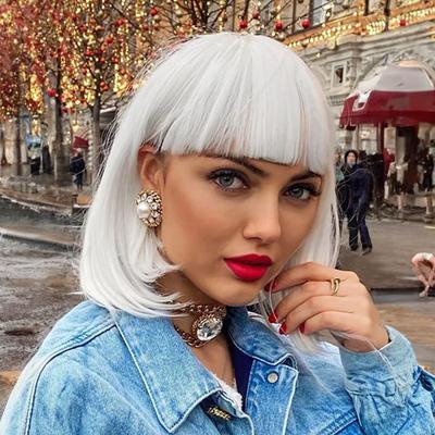 Fashionable White Short Bob Bangs Wigs Student Hair Synthetic Wigs For Women and Girls Cosplay Costume Party Gifts