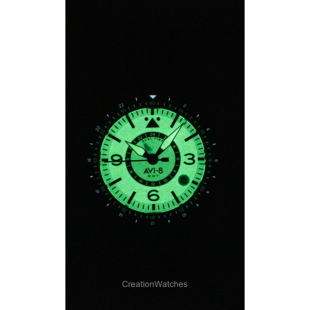 AVI-8 Flyboy Airmaster GMT Kožený řemínek Bílý ciferník Automatické AV-4128-02 Pánské hodinky