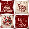 Christmas Snowflake Letter Pattern Throw Pillow Cover With Short Plush Print For Living Room Sofa Decoration Cushion Cover