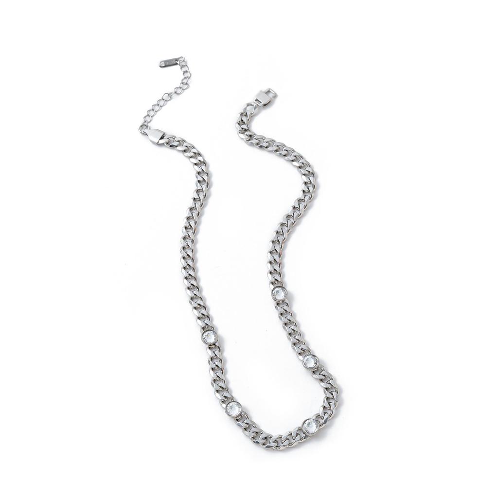 European Stainless Steel Hip Hop Bracelet & Necklace Set with Gold-Plated Zircon Inlay