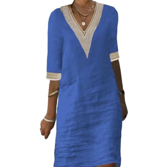 

Тонкое пляжное платье с v-образным вырезом и половиной рукавом, женское элегантное повседневное платье с кружевной строчкой, уличная одежда L