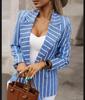 2023 European & American Striped Print Long Sleeve Small Suit Collar Women's Jacket