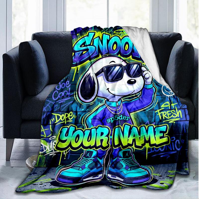 Custom Name Snoopy Graffiti Art. Flannel Fleece Blanket Cozy Warm Throw Blanket For Couch Bed Travel All Season Use