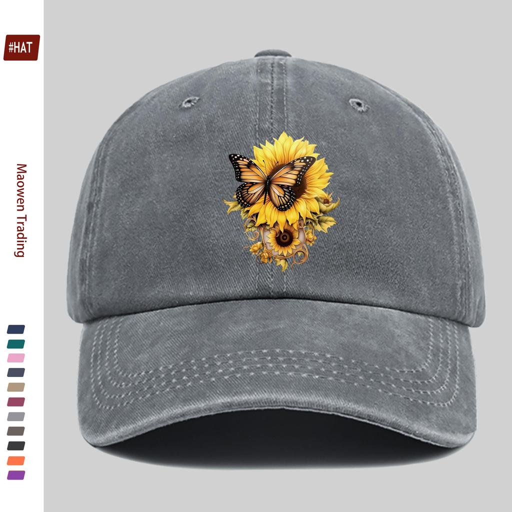 Pc Butterfly And Sunflower Printed Baseball Cap Unisex Design Sun Hat MultiColor Available Papa Cap Comfortable Lightweight