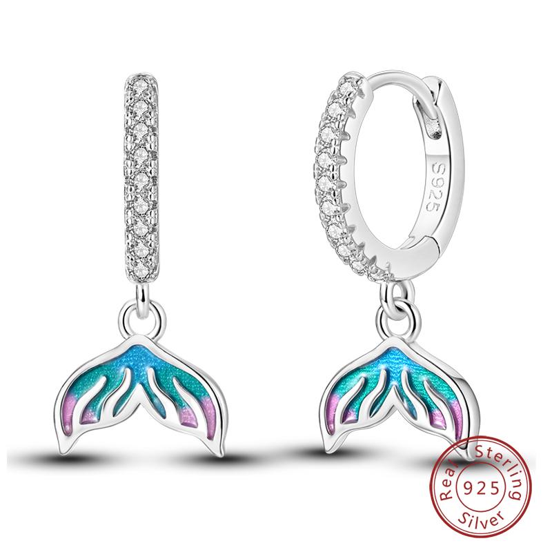 New 925 Sterling Silver Hope Rainbow Flower Earrings For Women Sparkling Colored Zircon Star Koi Earrings Party Jewelry