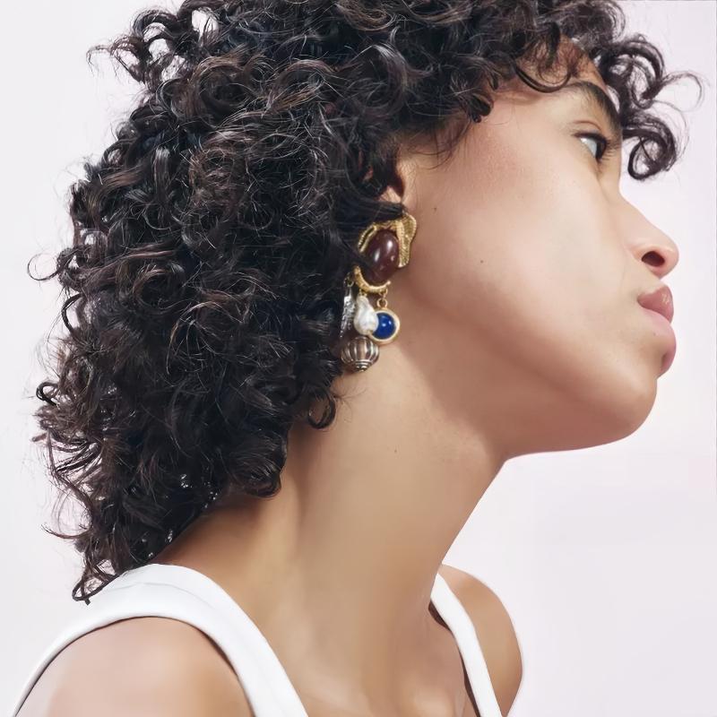 Bohemian Retro Earring Necklace Vintage Resin Gemstone Love Lantern Imitation Pearl Earrings and Necklace Set Jewelry Gifts