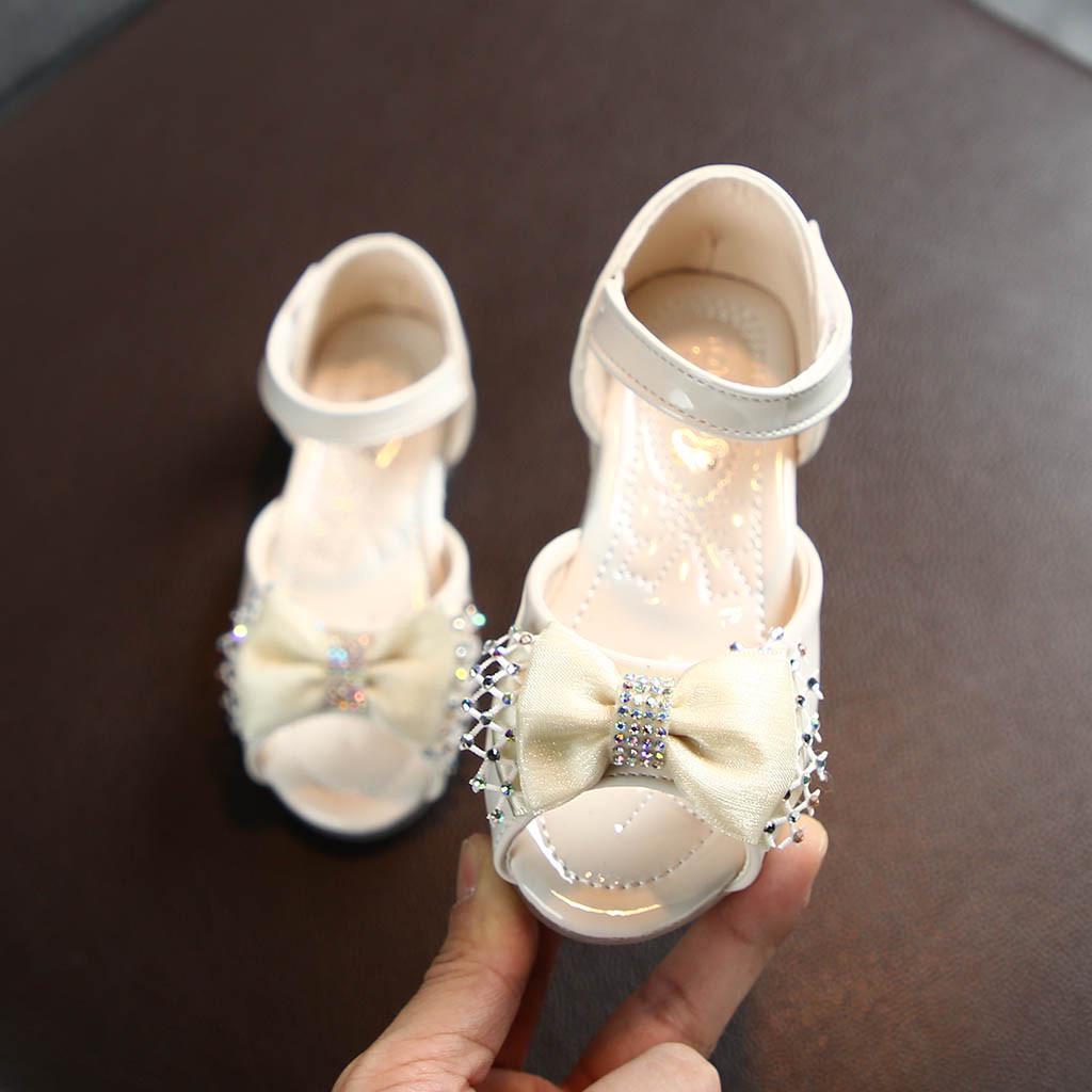 

Toddler Infant Kids Baby Girls Bowknot Party Princess Leather Shoes Sandals 23 бежевий