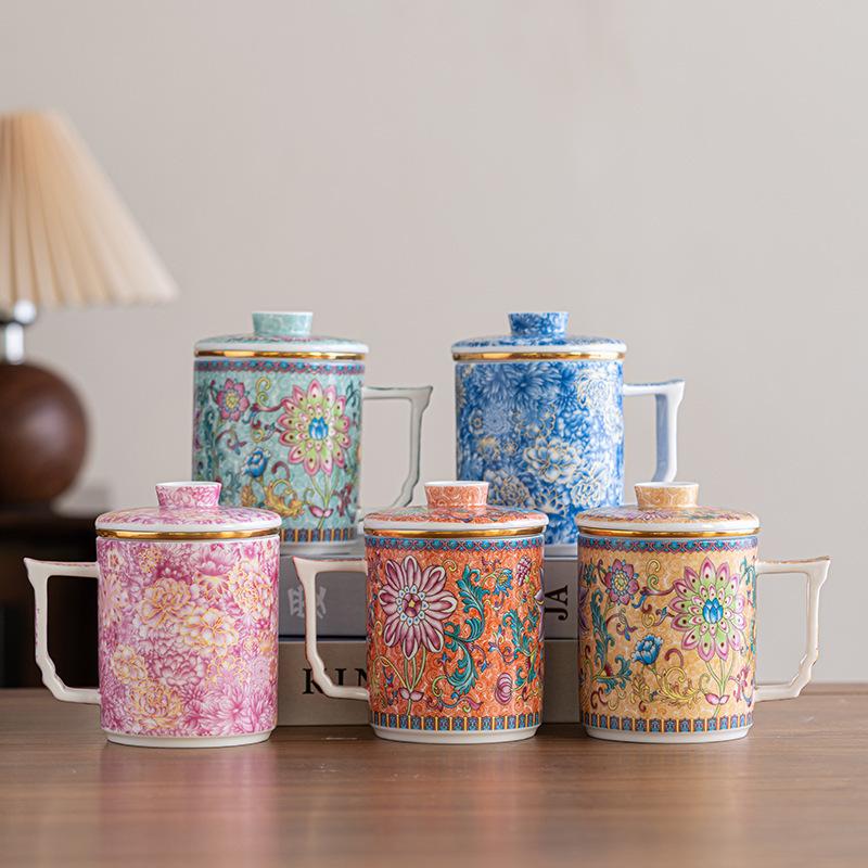 Enamel Ceramic Mug Office Creative National Trend Tea Cup Cultural Box Holiday Practical Gift