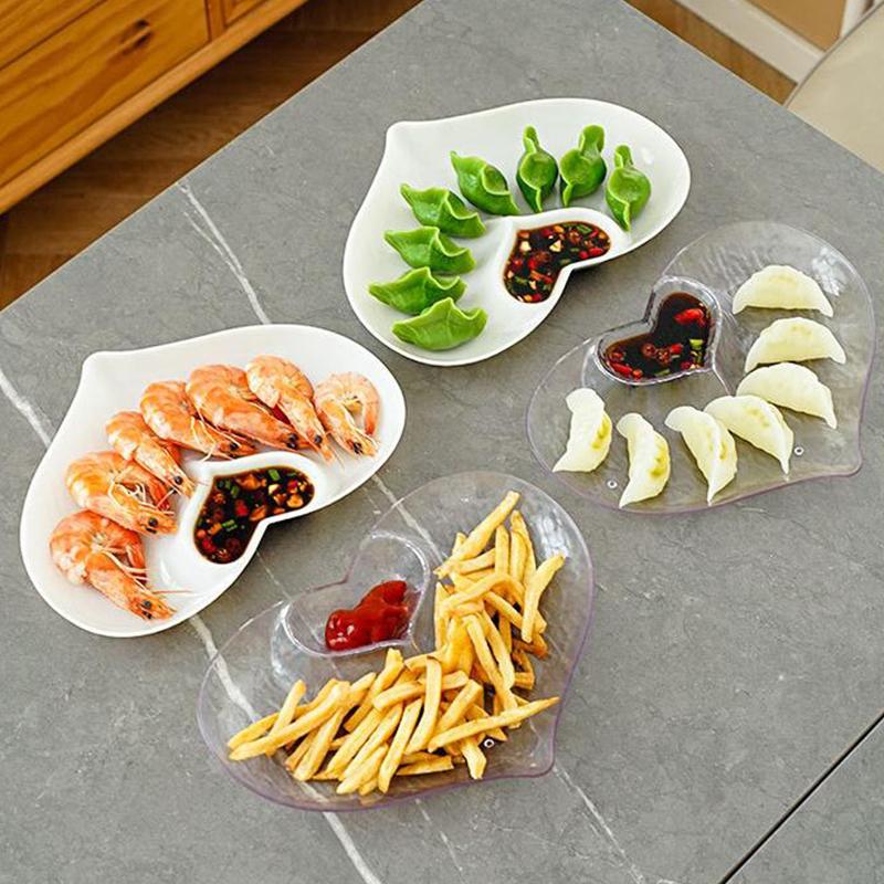 Herzform Plastik Knödelplatte mit Essigschälchen Essigschälchen Sushi Frühstück Trockenfrüchte Snack Muschel Knochenspuckschale