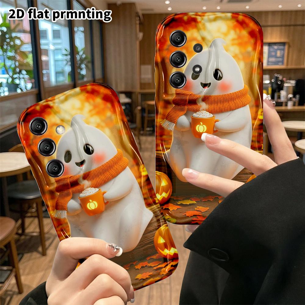 Phone Case: 2D Flat, Fits Samsung Galaxy A34 A35 M05 M06 S20 S22 S21 FE Plus 5G Protective Case, Little White Ghost, Perfect Christmas and Halloween H