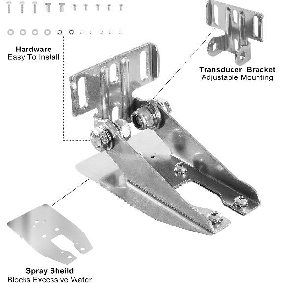 0101200611 Heavy Duty Transom Mount with Spray Sheild Compatible 4Pin, 8Pin 12Pin Watercraft Parts Transducer - Silver