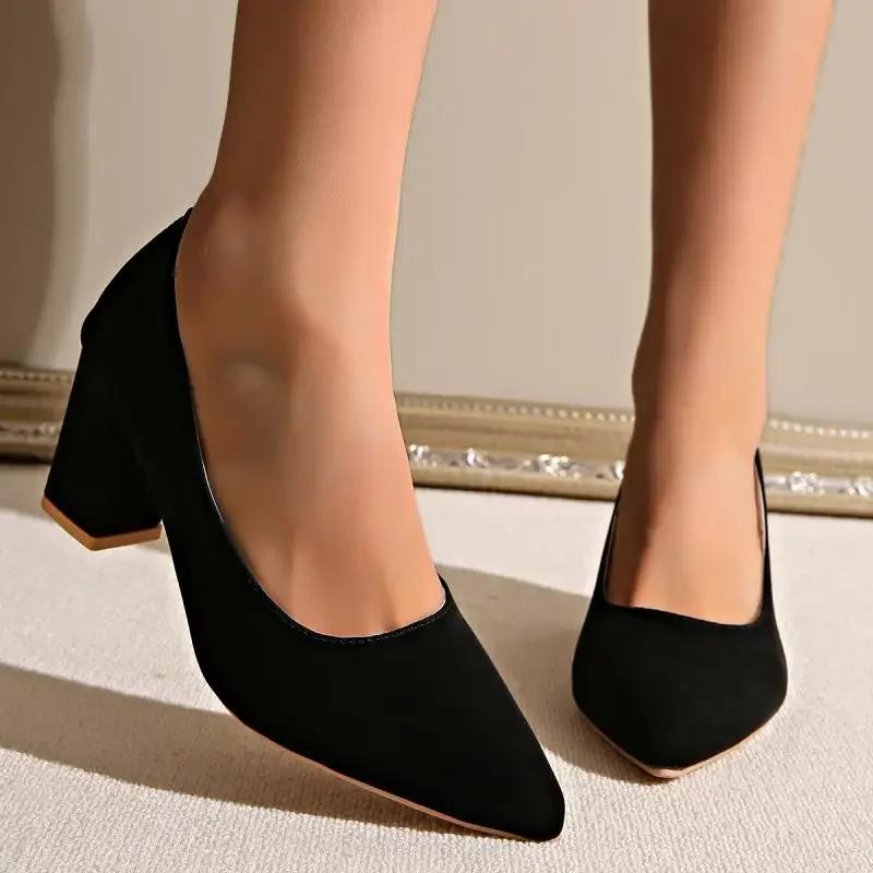 Mode Rimocy Sexy Schwarz Spitz Hohe Dicke Absätze Damen 2025 Frühling Wildleder Leder Übergröße Pumps Hochwertige Damen Büro Absätze