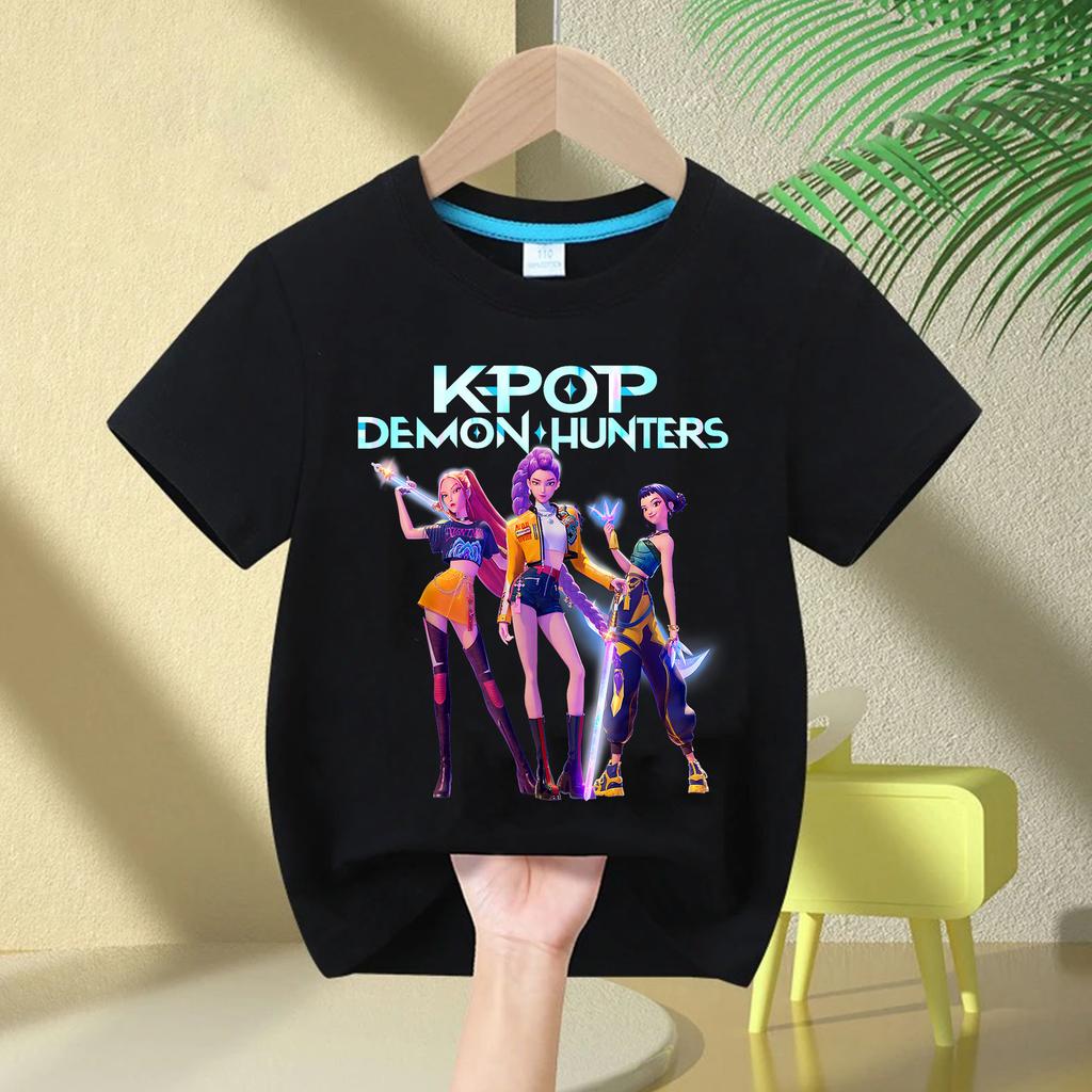 Kpop Caçadores de Demônios Roupas Infantis Camiseta de Manga Curta Camiseta Fofa Kpop Caçadores de Demônios Camiseta Harajuku para Meninos Meninas