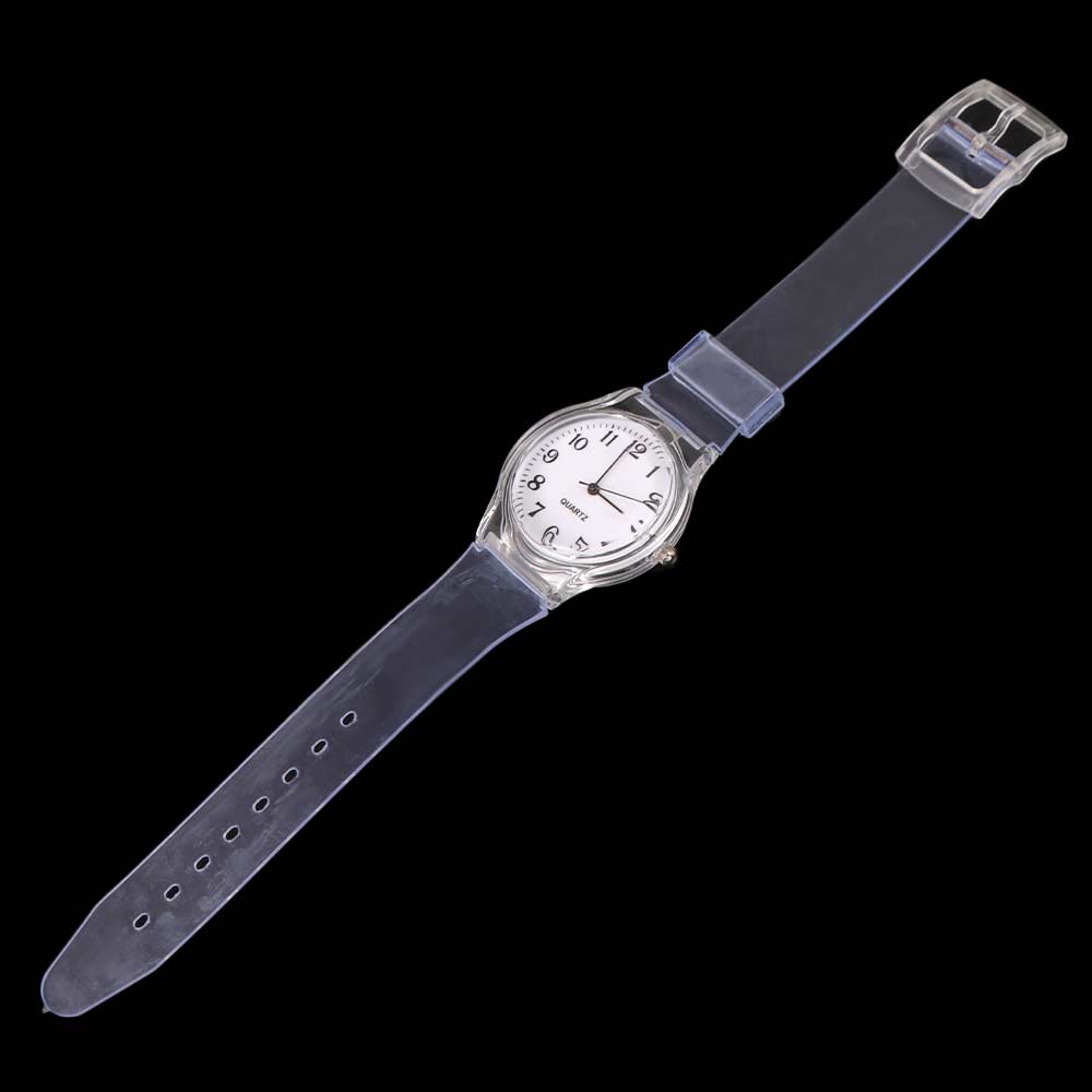 Ladies Girl Band Fashion Transparent New Analog PVC Wrist Watch Stainless Steel Quartz Watches