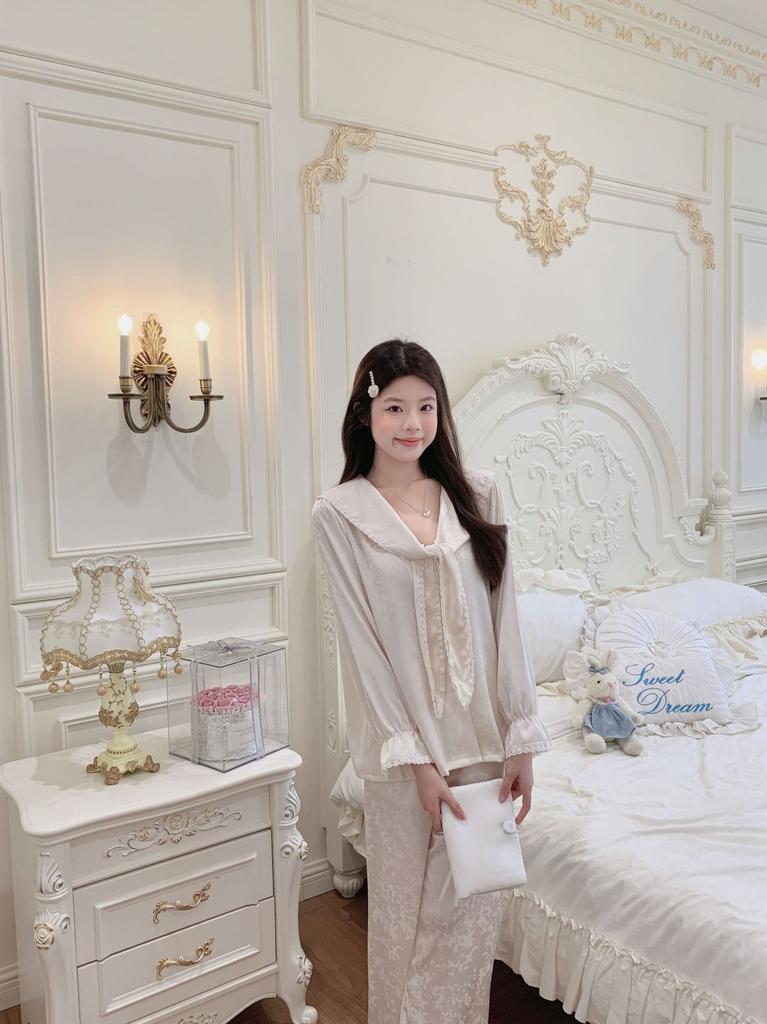 New French Style Jacquard Butterfly Pajamas Women's Popular Outer Wear Version Spring and Autumn Go Out Foreign Style Loungewear