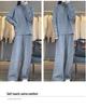 Women's Purple High Neck Wool Sweater & Wide-Leg Pants Set - Autumn/Winter Fashion