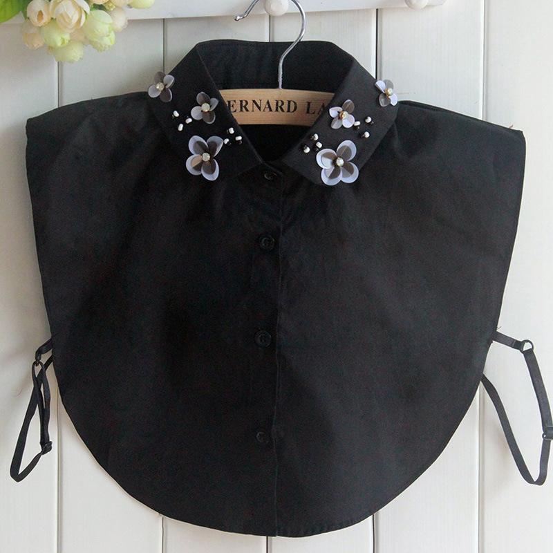 

Хлопковая рубашка с искусственным воротником, женская, рубашка с искусственным воротником ручной работы с бисером и орхидеей, воротник рубашки-свитера