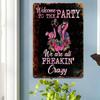 Welcome Party Flamingo Retro Metal Wall Art Vintage Decor Iron Sign 12x8 Inch
