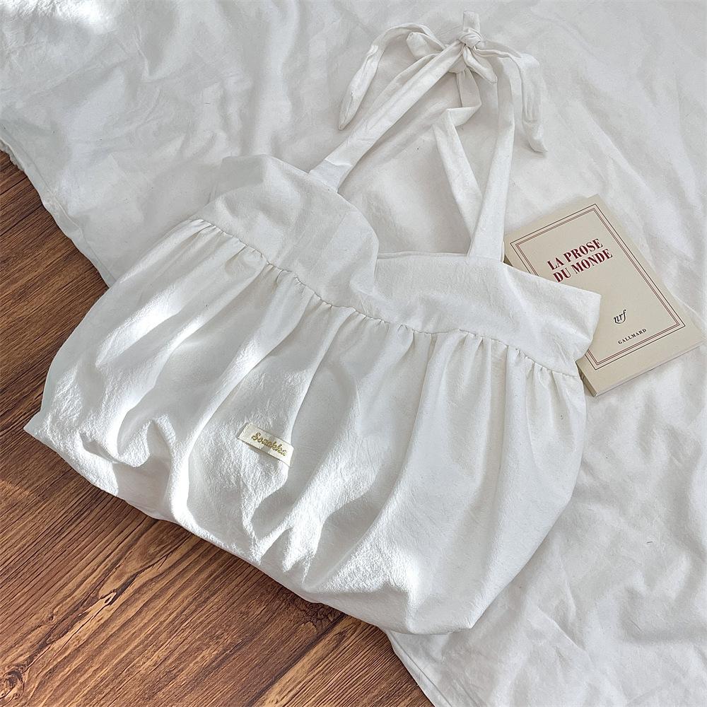 Lazy Style, Pleated Skirt, Lace Up Shoulder Bag, Large Capacity, Underarm Bag, Korean Style, Canvas Bag, New Bag