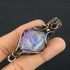 Natural Rainbow Moonstone Gemstone Copper Wire Wrap Pendant Gift 2.15" C3v83