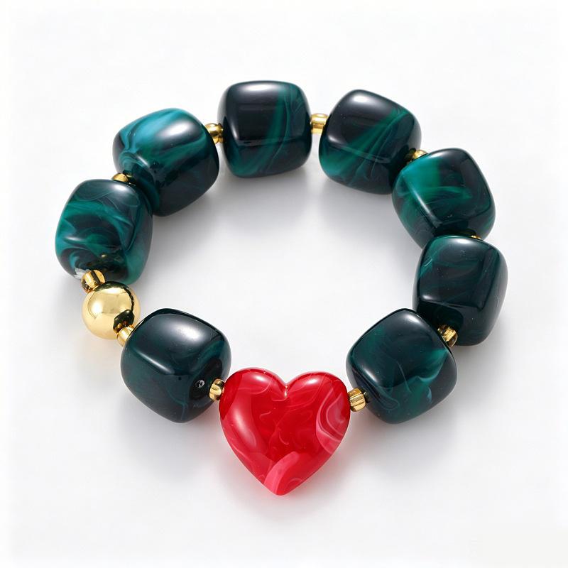 Europäisch Amerikanisch Trendy Bunt Acryl Harz Klobige Herzperlen Armband Halskette Set Umweltfreundliches Herz Statement Accessoire