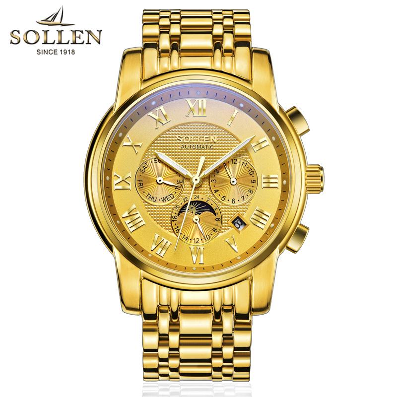 SOLLEN Solon Men's Automatic Scratch-Resistant Steel Band Watch - Fashion Business Design