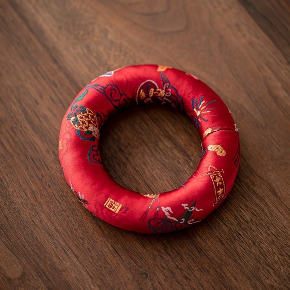 Nepalese Singing Bowl Mat Donut Shape Non Slip Sound Copper Out Mat Brocade Traditional Wooden Fish Coaster Meditation