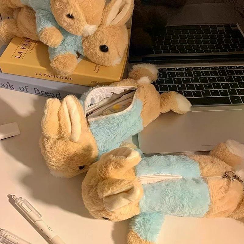 Trousse à Crayons Lapin en Peluche Mignon Poupée Kawaii Sac de Rangement Rentrée Scolaire Sac à Crayons Papeterie Papeterie Étudiant Fournitures Scolaires