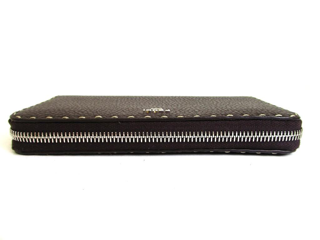 Authentic FENDI Selleria Dark Brown Beige Leather Zip Around Zip Wallet #b256  Seller Refurbished