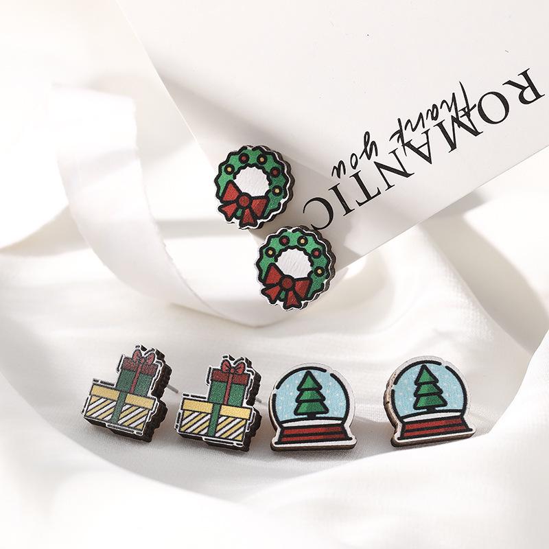 Cute Cartoon Christmas Earrings Set - 6 Pieces, Women's High-End Festive Jewelry