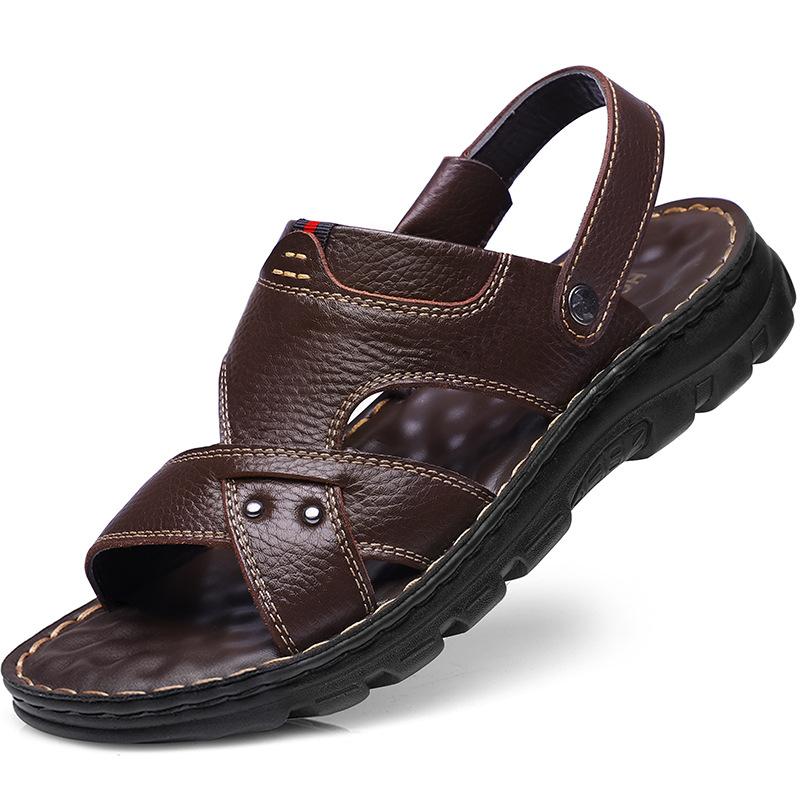 

2025 new summer men s sandals summer PU leather casual beach shoes non-slip outer wear dual-purpose cool slippers men s trend 38