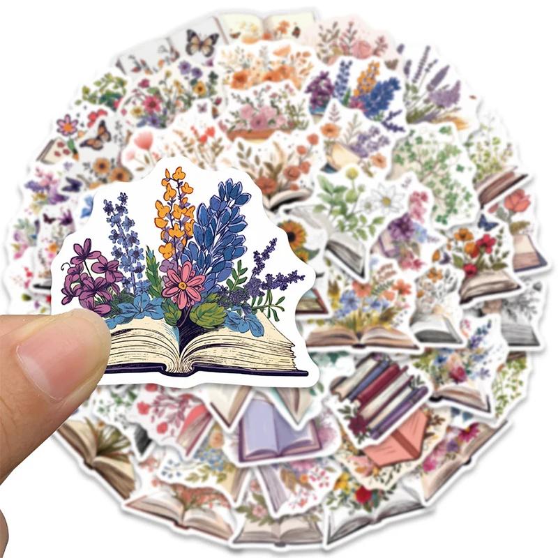 50PCS Aesthetic Book Flower Stickers Floral Graffiti Decals Waterproof Vinyl for Water Bottles Laptops Bumpers Phones Luggage