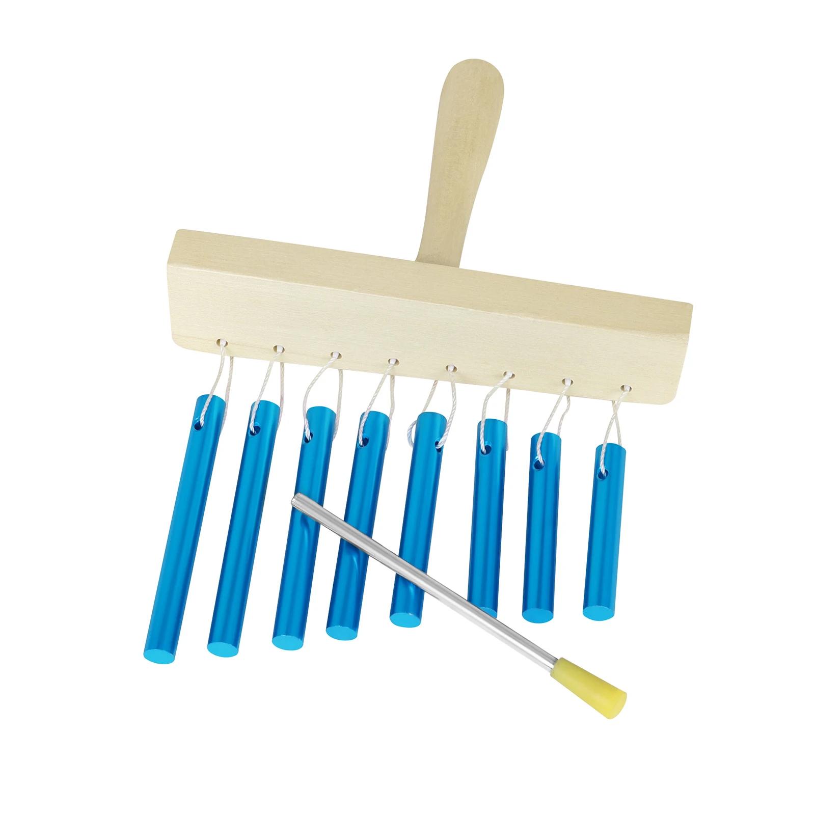 Orff 8 Tone Wind Chimes Aluminium Wind Chimes Solid Wood Base Children s Childhood Early Education Percussion Instrument синий