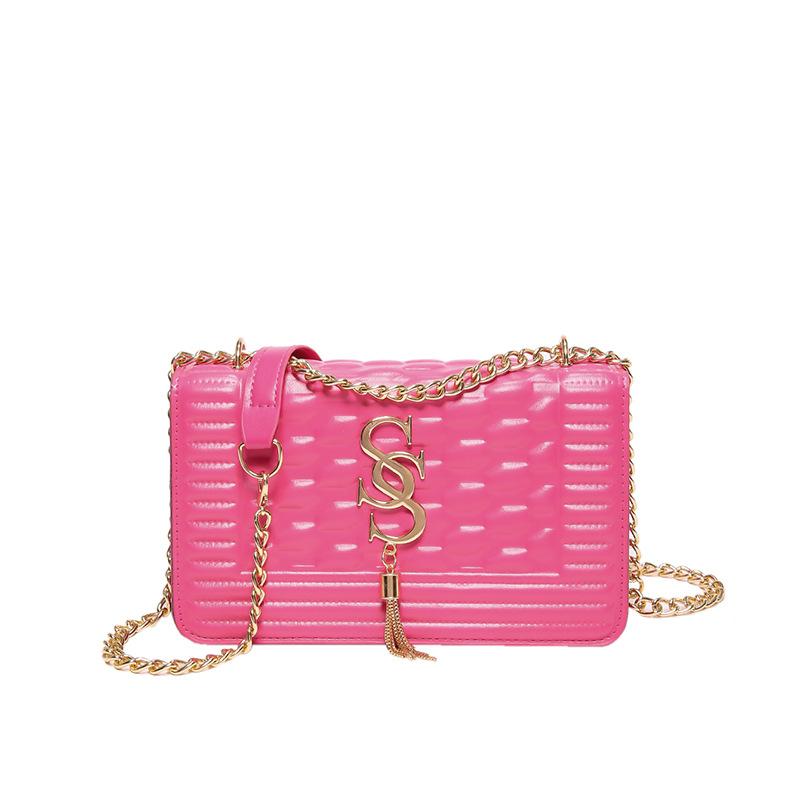 Women'S Bag Fashion Small Square Bag Texture Pu Shoulder Bag Craft Pressure Shell Chain Messenger Bag