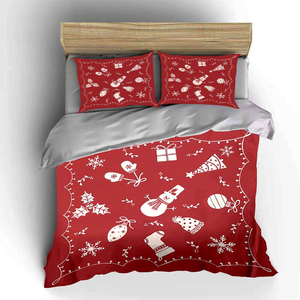 Christmas Snowman Red Prints Bedding Duvet Cover Set Duvet Cover Pillowcases  (1*Duvet Cover 2*Pillowcases, without duvet insert)
