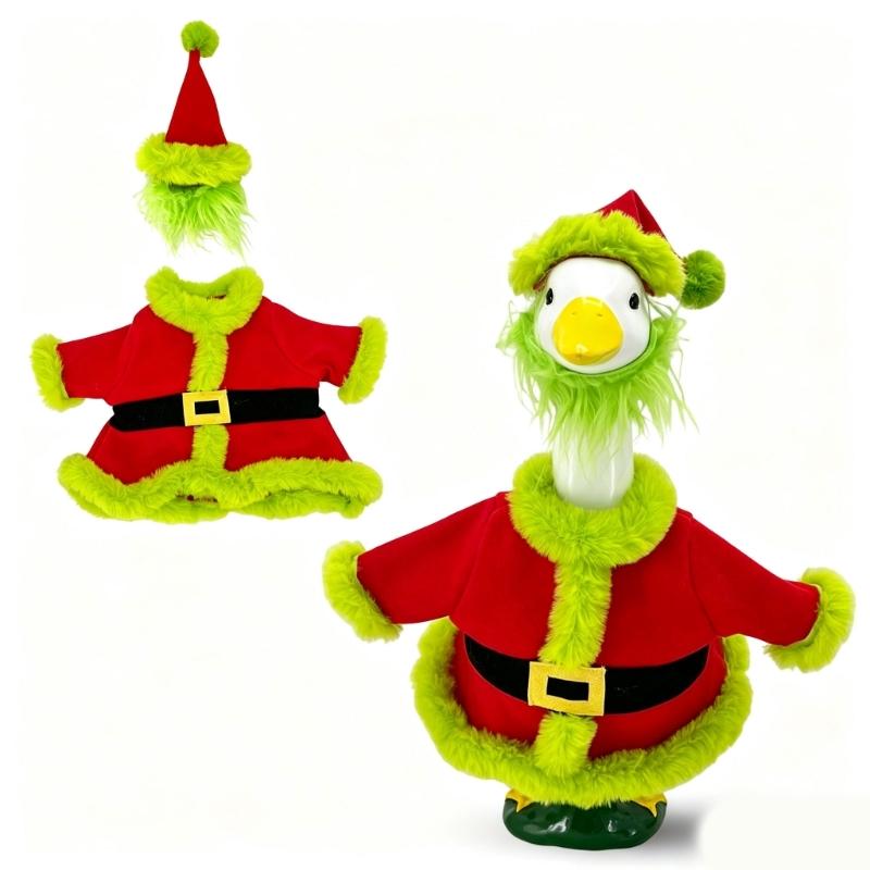 Christmas Porch Geese Clothes for 23 Inch Display, Polyester Outfit Set for Porch Accent, Entryway Display, and Indoors