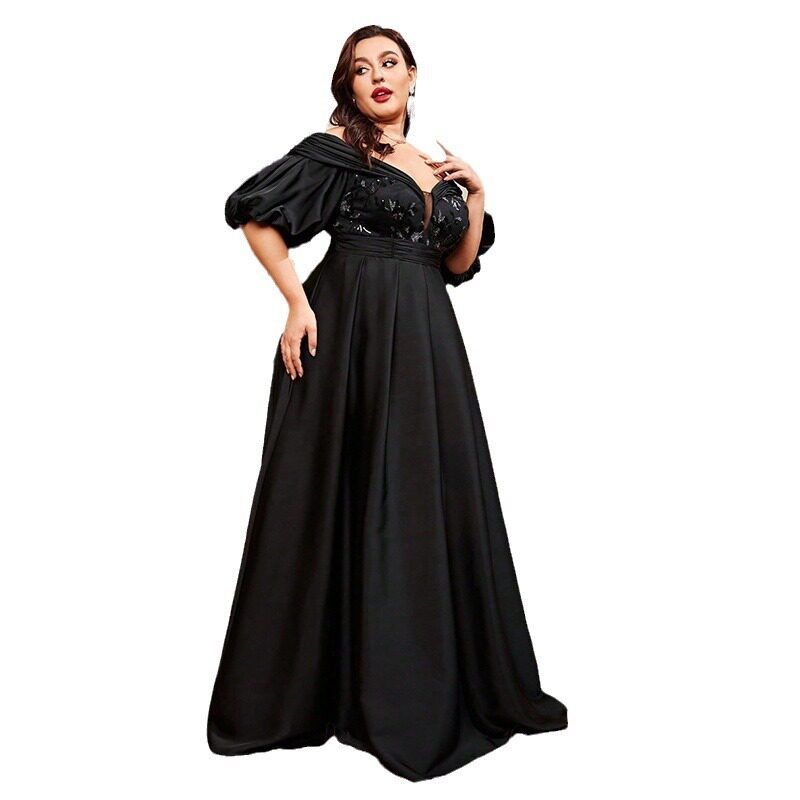 Black Evening Dress for Women, New Style for Graduation Party, Elegant and Sexy Off-The-Shoulder High-End Annual Meeting Host Dress