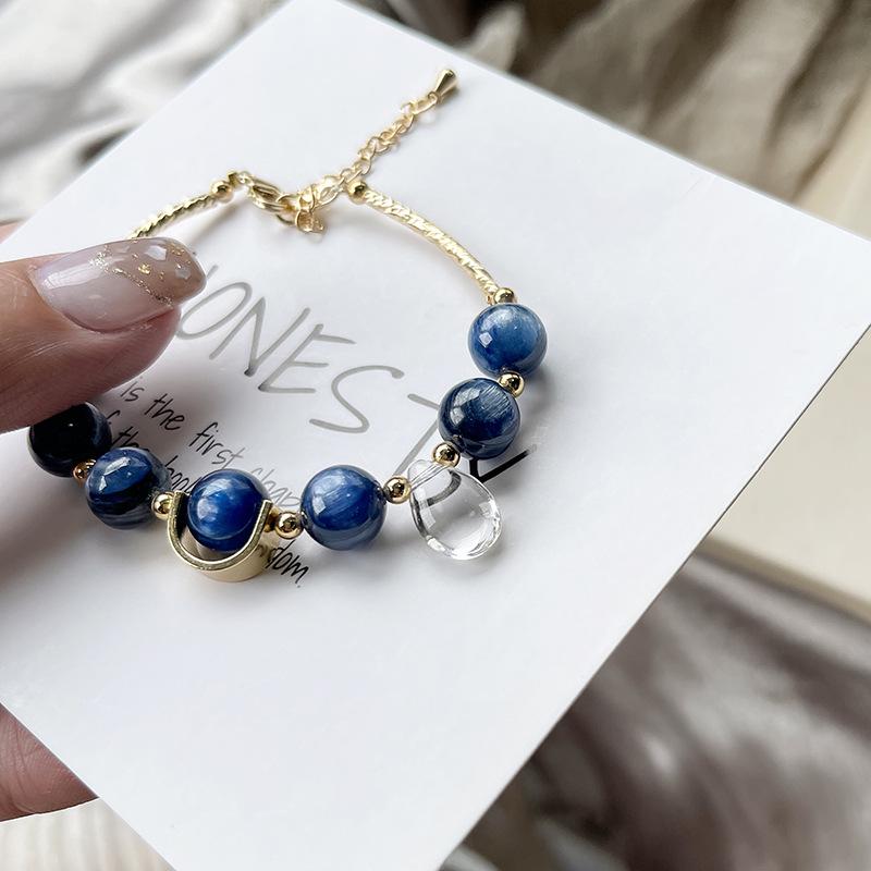 Adjustable Kyanite Crystal Bracelet for Women – Natural Blue Beaded Gift