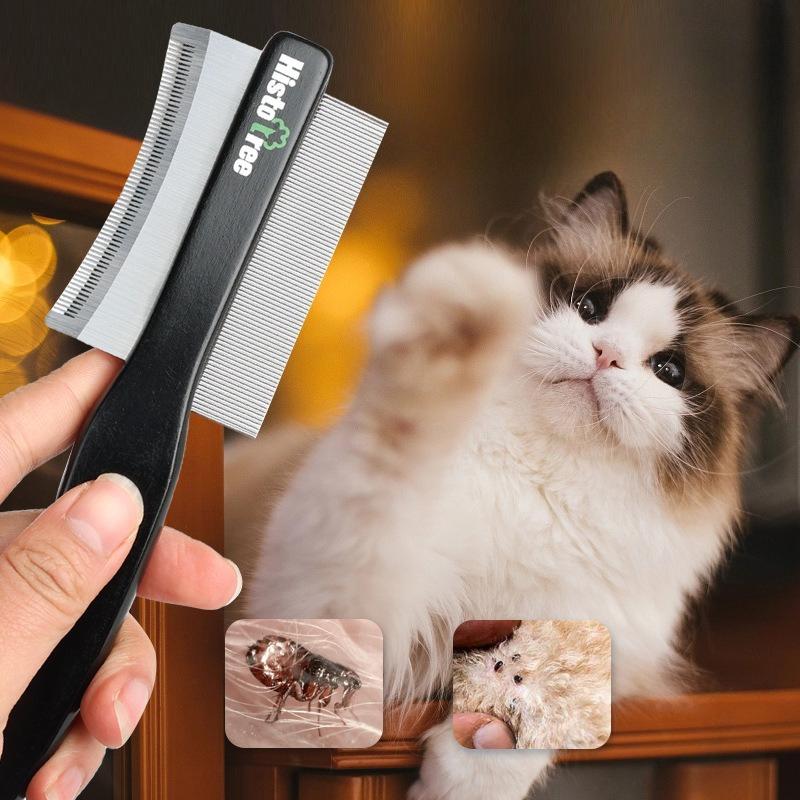 Wood-Grip Rust-Resistant Stainless Steel Angled-Tine Pet Grooming Comb Skin-Gentle Minimizes Pet Shedding & Fur Matting