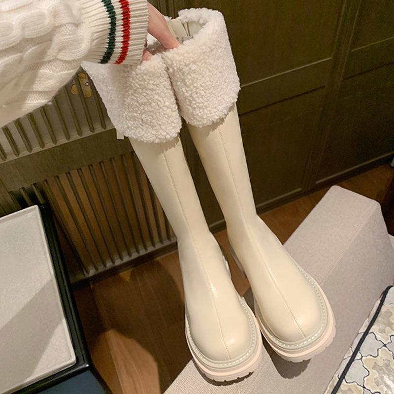 Grape Mom 2025 Autumn and Winter New White Plush Thick-soled Snow Boots Medium and Long Knight Boots Women