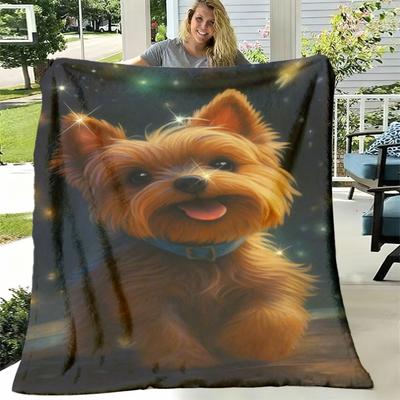 1pc for Yorkshire Terrier Lovers Printed Flannel Blanket - Ultra Soft Polyester Flannel, Lightweight, Multiple Sizes, All-Season Cozy Throw for Sofa,