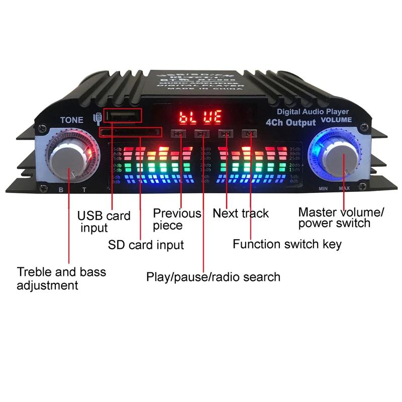 BT-998 12V/220V mini bluetooth HiFi zesilovače výkonu stereo auto domácí audio digitální zvukový zesilovač LCD displej FM SD USB basy