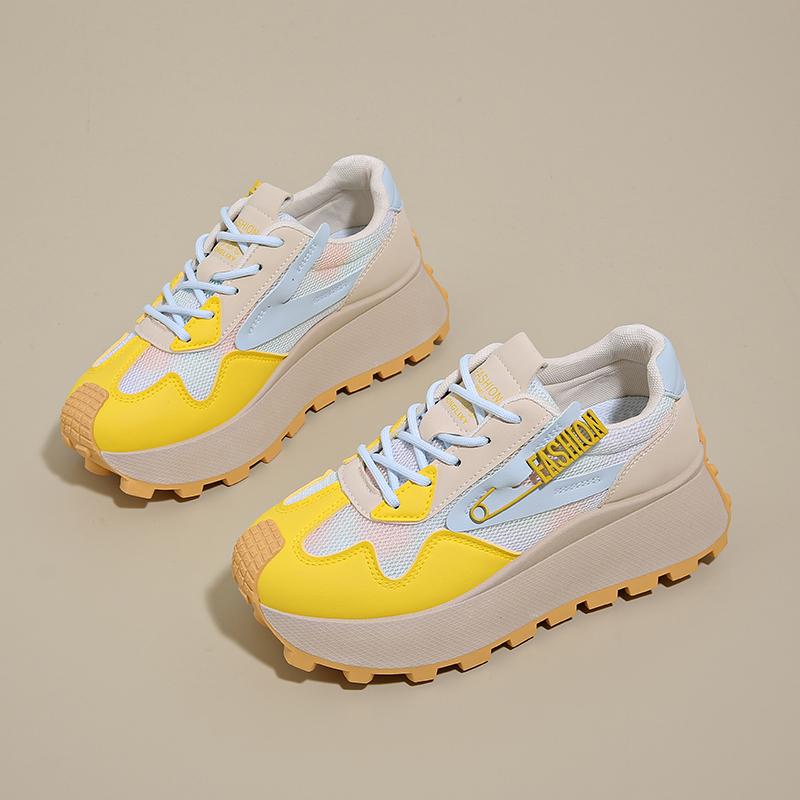 CRLAYDK Womens Chunky Sneakers Mesh Lace Up Trendy Shoes Platform Fashion Summer Casual Height Increase Ladies Walking Tennis