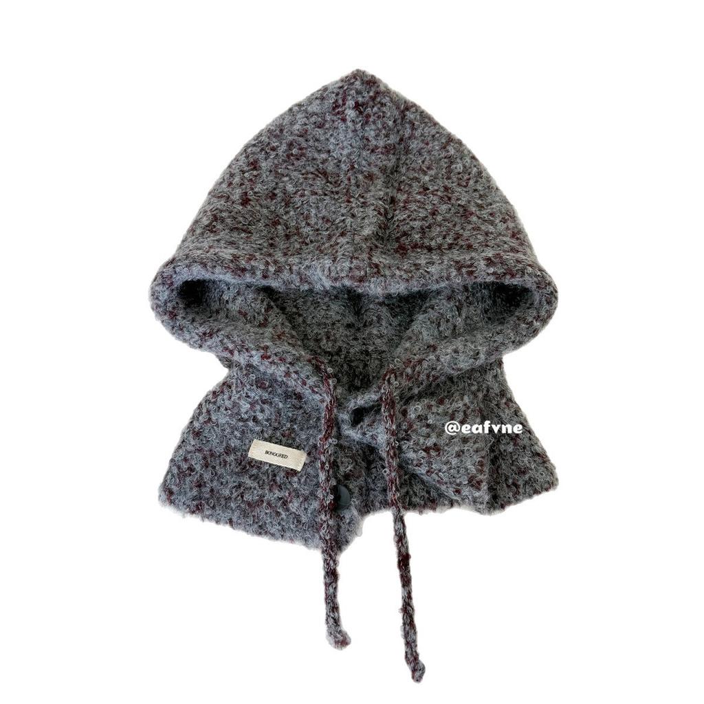 Clipped flower color point balaclava hat women's autumn and winter lace-up warm knitted pullover cold hat ear protector Lei Feng hat