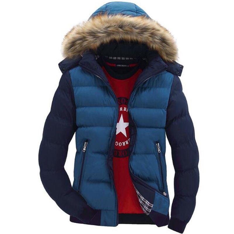 

Mens Bubble Padded Fur Hooded Coat Winter Warm Thick Puffer Quilted Parka Jacket Blue,M