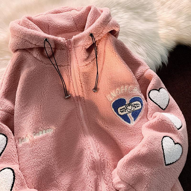 2022 осенне-зимняя новая бархатная толстовка с капюшоном из ягненка, женская толстовка Y2K, женская толстая модная повседневная куртка, свободное плюшевое пальто для пары L