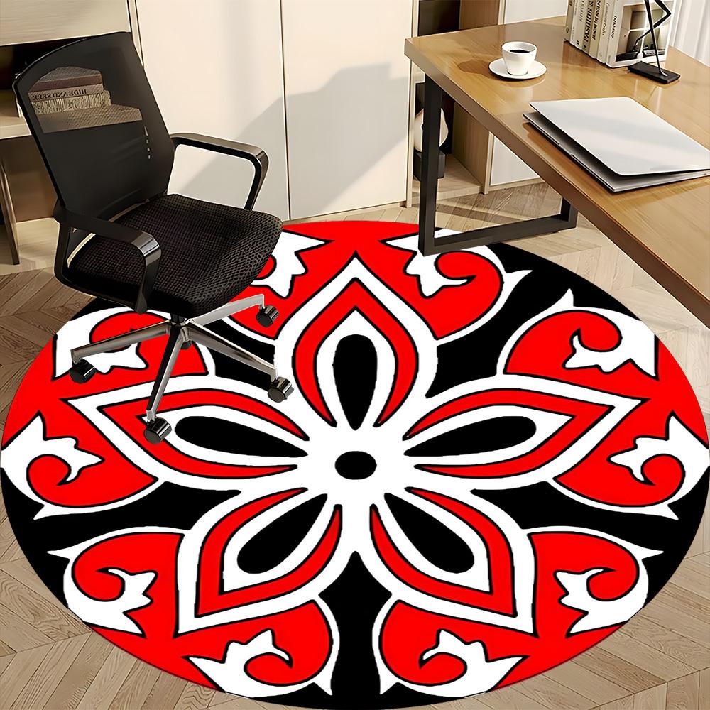 1pc Red Floral Pattern Chair Carpet for Office Non-Slip, Machine Washable Rug for Office, Room - Holiday Decor, Machine Made yy251016165
